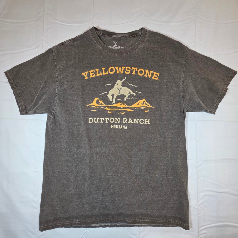 Yellowstone Dutton Ranch Montana Graphic T-Shirt Gray Acid Wash Mens Large
